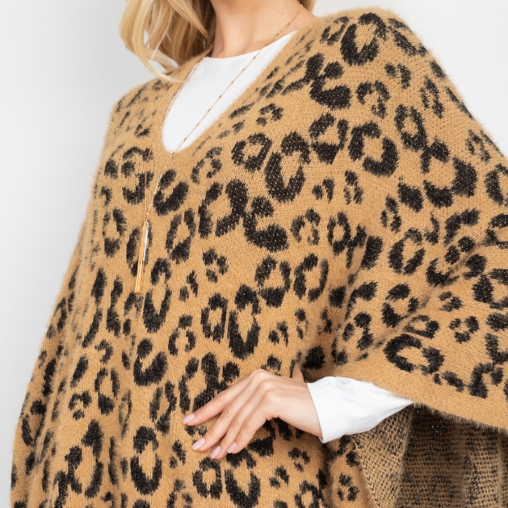 Leopard Print Knit Poncho - Picture 7 of 9